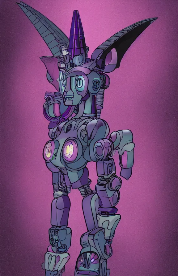 Image similar to Artwork by moebius and oscar chichoni, Robotic twilight sparkle