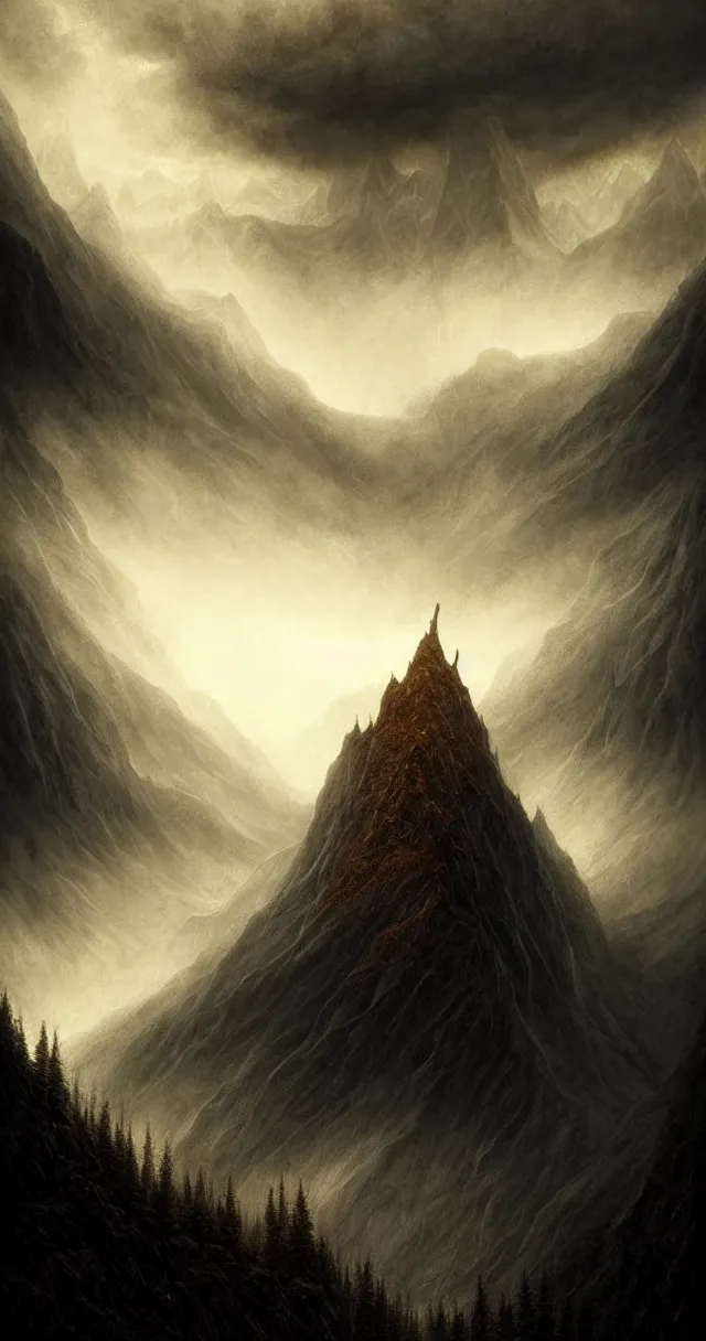 Image similar to epic professional digital art of hungry foreboding mountain, faint golden moody atmospheric lighting, painted, intricate, detailed, detailed, foreboding, by leesha hannigan, wayne haag, reyna rochin, ignacio fernandez rios, mark ryden, iris van herpen,, epic, stunning, gorgeous, much wow, cinematic, masterpiece.