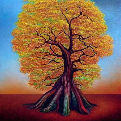 Prompt: Surrealism painting of a tree, masterpiece