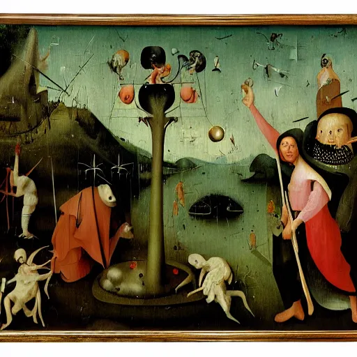 Image similar to florida man does it for the vine, an award winning detailed painting by hieronymus bosch