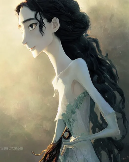 Prompt: elegant mysterious solemn desperate victor van dort from the corpse bride, portrait, illustration, the land of the death, rim light, top light, summer clear blue sky, perfectly shaded, soft painting, art by krenz cushart and wenjun lin