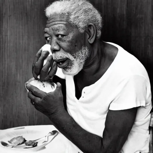 Prompt: morgan freeman eating a big banana by salvador dali