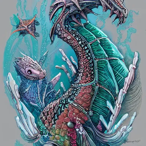 Image similar to underwater sea dragon, d & d style, trending on artstation, colorful, intricate, highly detailed art by aurore folny and ilse gort and yugin maffioli