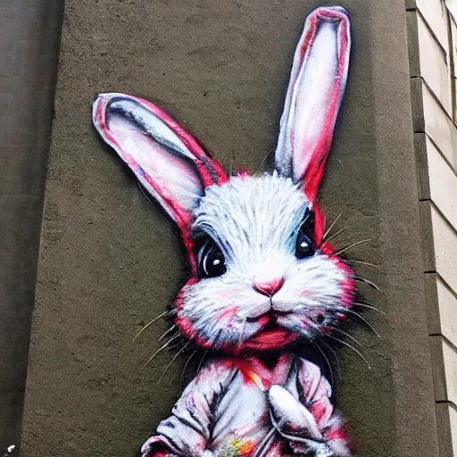 Prompt: street art of a bunny, bordalo ii artstyle, messy