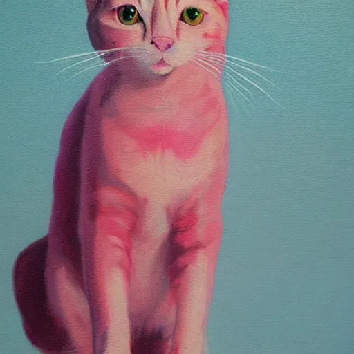 Prompt: pink cat by sea realistic painting