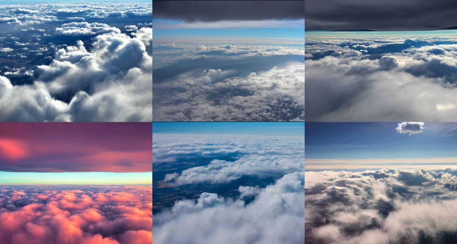 Prompt: view above the clouds, solid colors, Cumulonimbus