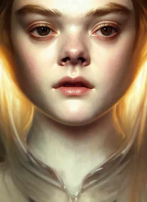 Image similar to symmetry!! portrait of elle fanning in re 7, horror, fashion, dark!! intricate, elegant, highly detailed, digital painting, artstation, concept art, smooth, sharp focus, illustration, art by artgerm and greg rutkowski and alphonse mucha