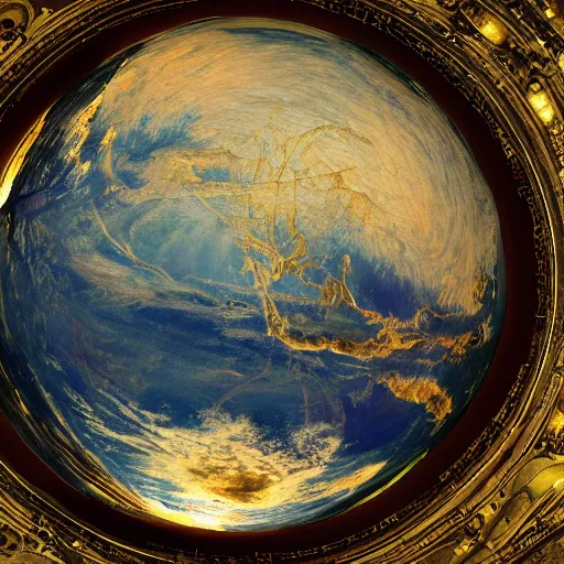 Prompt: in biblical cosmology, the firmament is the vast solid dome created by god during his creation of the world to divide the primal sea into upper and lower portions so that the dry land could appear hyperrealism 8 k highly detailed