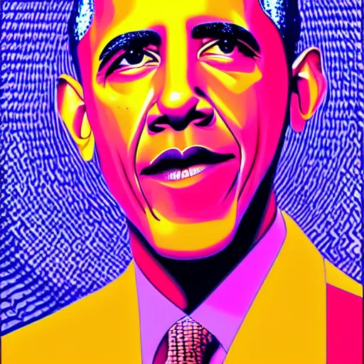 Prompt: barack obama by alex grey pink purple orange color palette very detailed clear focus