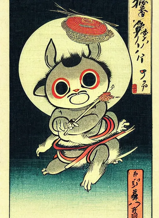 Prompt: gizmo the mogwai as a yokai illustrated by kawanabe kyosai and toriyama sekien