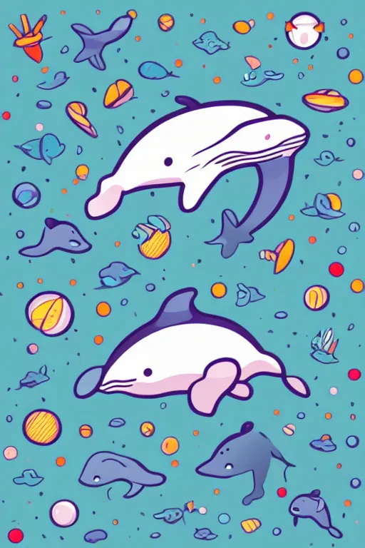 Image similar to Baby whale, sticker, anthropomorphic, colorful, fantasy, artstation, illustration, highly detailed, simple, smooth and clean vector curves, no jagged lines, vector art, smooth