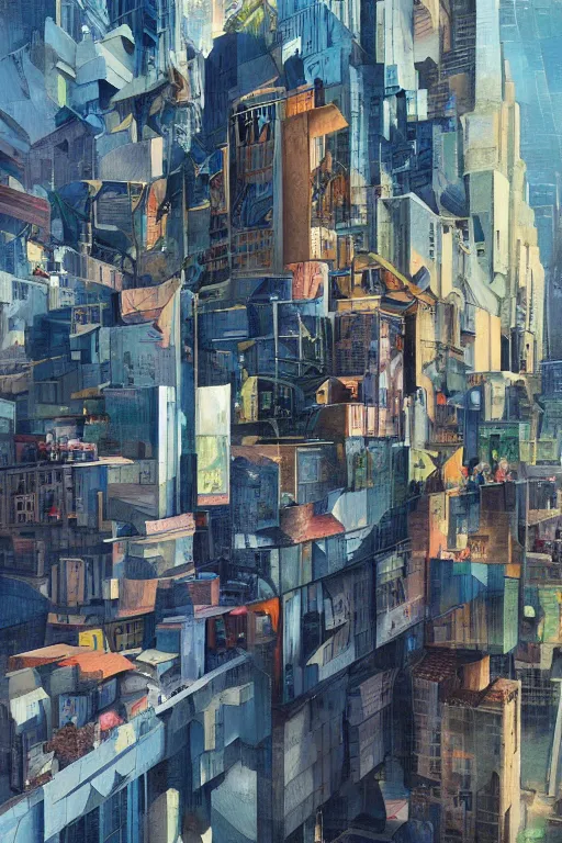 Image similar to a painting of a city with lots of buildings, a cubist painting by Jon Foster, trending on Artstation, deconstructivism, glitch art, greeble, cubism