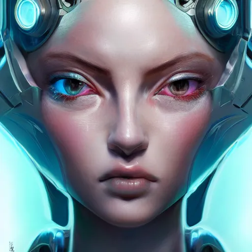 Image similar to studio portrait of lawful good colorful female holy mecha paladin absurdly beautiful, elegant, young sensual graceful woman, ultrafine hyperrealistic detailed face illustration by kim jung gi, irakli nadar, intricate linework, sharp focus, bright colors, matte, octopath traveler, final fantasy, unreal engine highly rendered, global illumination, radiant light, intricate environment