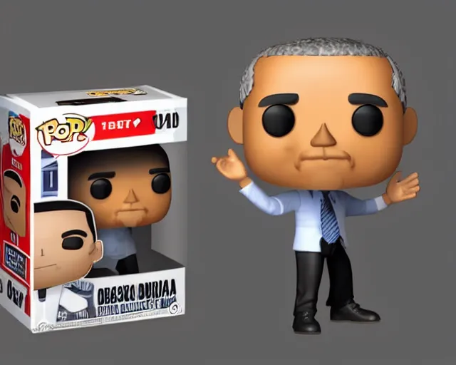 Image similar to full body 3d render of barack obama as a funko pop, packaging, studio lighting, white background, blender, trending on artstation, 8k, highly detailed