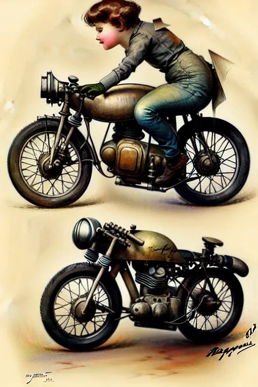 Prompt: (((((1950s racing motorcycle . muted colors.))))) by Jean-Baptiste Monge !!!!!!!!!!!!!!!!!!!!!!!!!!!