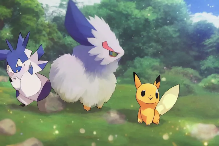 Image similar to real life pokemon, cute!!!, content!!!, mischievous!!!, adorable!!!, fluffy!!!, ultra realistic!!!, battle versus hariyama, golden hour, sharp focus, tiny amount of chromatic aberration