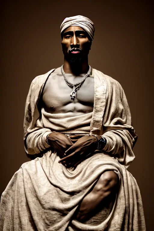 Prompt: tupac wear roman dress, high resolution, photorealistic, smooth, 4 k, aesthetic lighting, baroque object, sharp focus, hyperdetailed object, professional photography, pullitzer winning photo by : canon eos 5 d mark iv, by karah mew and adnan abidi and jodie bateman