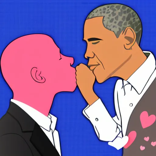 Prompt: obama kissing obama cute anime lovely style hearts pastel colors