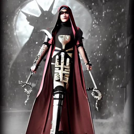 Image similar to photo of a fantasy cyberpunk nun warrior