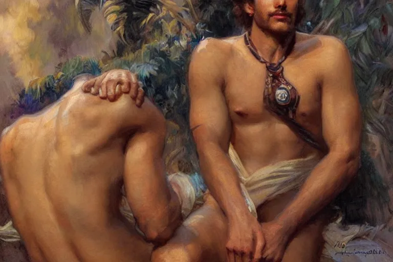 Image similar to attractive male, hinduism, painting by gaston bussiere, greg rutkowski, j. c. leyendecker, tom of finland