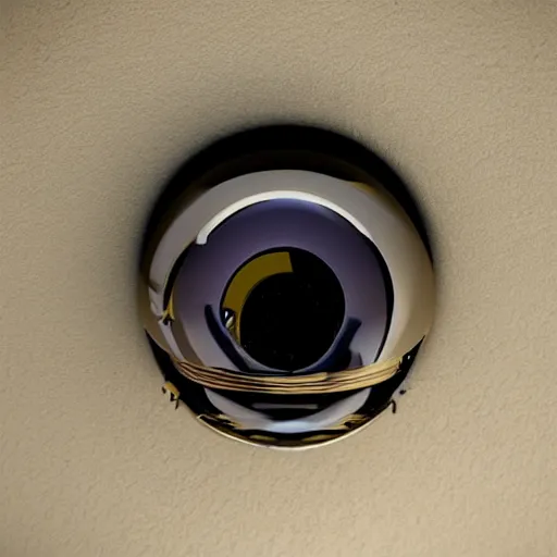 Image similar to An alien rings the door bell, fisheye camera, High quality, detailed