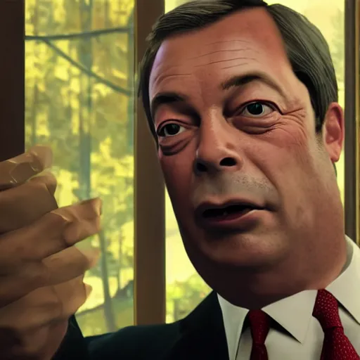 Image similar to nigel farage in skyrim splash art, movie still, detailed face, cinematic lighting, dramatic, octane render, long lens, shallow depth of field, bokeh, anamorphic lens flare, 8 k, hyper detailed, 3 5 mm film grain