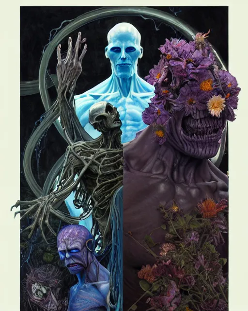 Image similar to the platonic ideal of flowers, rotting, insects and praying of cletus kasady ultimate carnage thanos dementor doctor manhattan chtulu nazgul davinci, detailed, intricate, hyperrealism, intense, scary, decay, dmt, art by brock hofer and artgerm and greg rutkowski and alphonse mucha