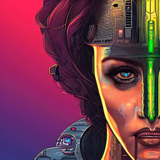 Prompt: portrait of a female android, by Dan Mumford and Sandra Chevrier, 8k