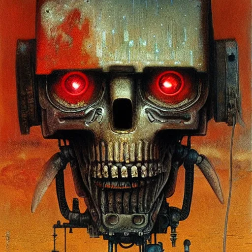 Image similar to terminator robot highly detailed beksinski and hr giger art style painting