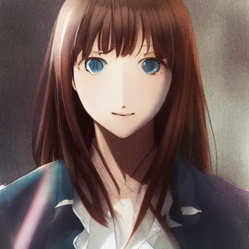 Image similar to a high detail portrait of high school girl by makoto sinkai, in simple background, by CLIP STADIO