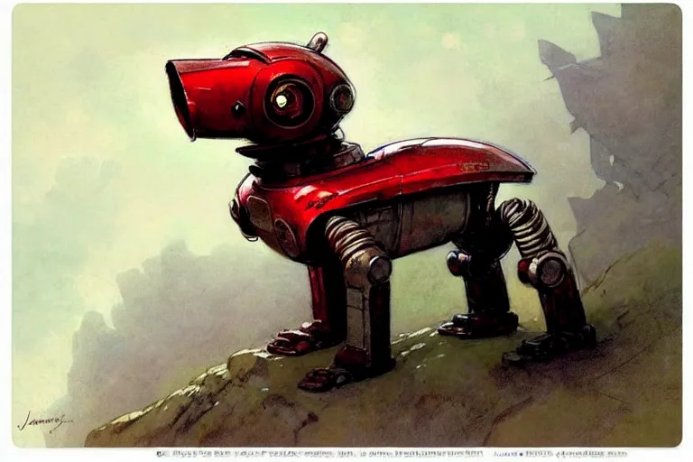 Image similar to adventurer ( ( ( ( ( 1 9 5 0 s retro future robot android dog. muted colors. ) ) ) ) ) by jean baptiste monge!!!!!!!!!!!!!!!!!!!!!!!!! chrome red