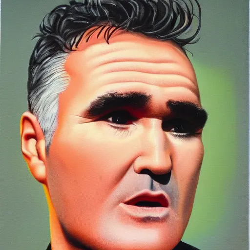 Image similar to oil painting of the singer Morrissey, highly detailed, 8k, cinematic,