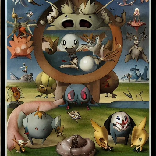 Image similar to a pokemon designed by hieronymus bosch, in the style of Pokemon official artwork, sharp details