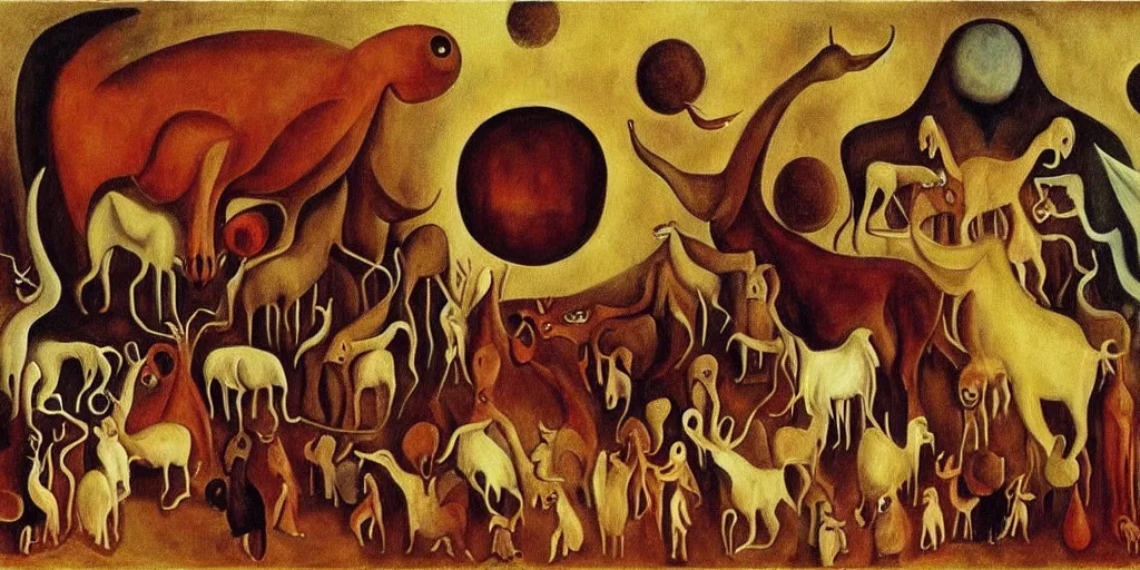 Image similar to disease decimating a global population, animals ruling the world, beautiful painting by leonora carrington