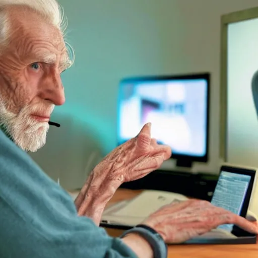 Image similar to A colored colorized real screenshot of Jerma985 as an elderly guy streaming on his computer, taken in the early 2020s, taken on a 2010s Camera, realistic, hyperrealistic, very realistic, very very realistic, highly detailed, very detailed, extremely detailed, detailed, digital art, trending on artstation, headshot and bodyshot, detailed face, very detailed face, very detailed face, real, real world, in real life, realism, HD Quality, 8k resolution, intricate details, colorized photograph, colorized photon, body and headshot, body and head in view