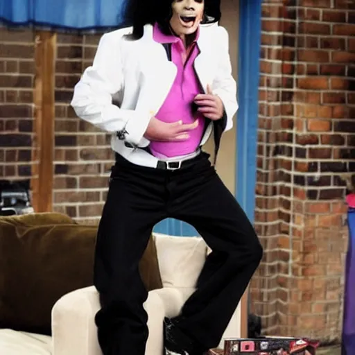 Prompt: a fake michael jackson in a comedy tv sitcom