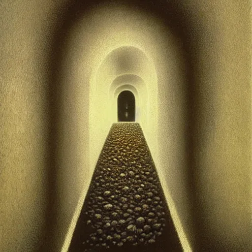 Image similar to laboratory. unsettling. semi - organic. tunnel, doorways. zdzisław beksinski