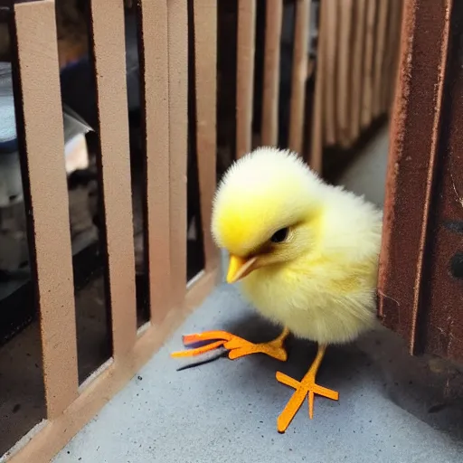 Image similar to cute baby chick with inmate clothes