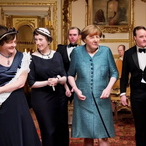 Image similar to Angela merkel performs at downton Abbey.