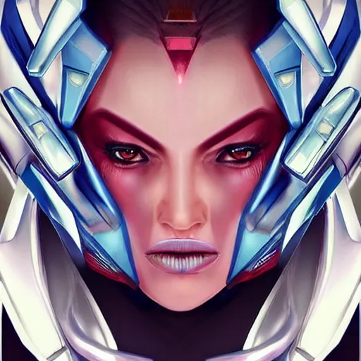 Image similar to symmetry!! a female transformer with full lips, stoic eyes!! very symmetrical face, cybernetic and highly detailed, by steven zavala, by matt tkocz, by shane baxley, transformers cinematic universe, pinterest, deviantart, artstation _ h 7 5 0