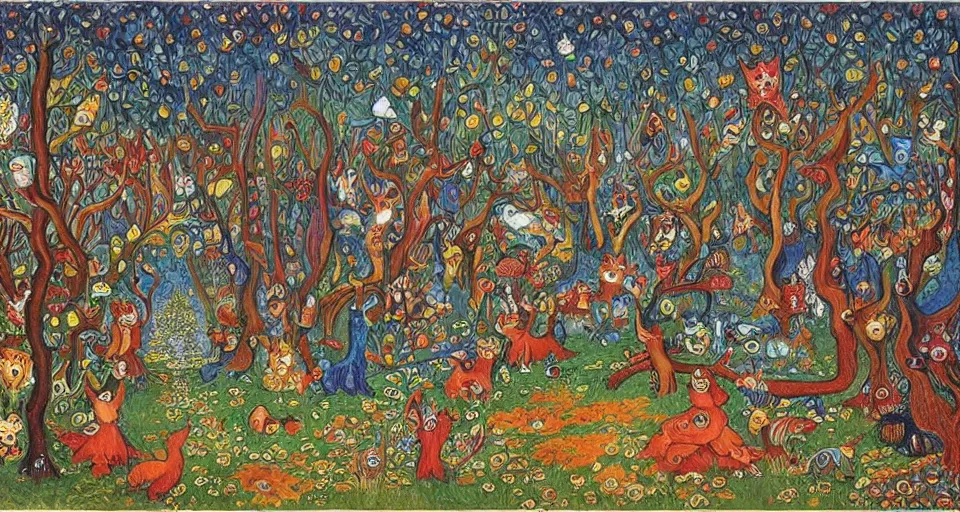 Image similar to Enchanted and magic forest, by Louis Wain