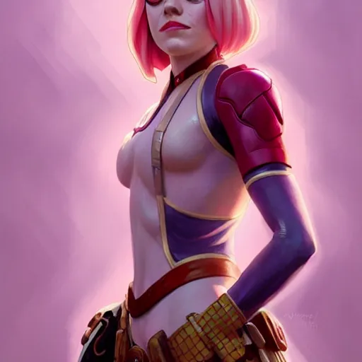 Prompt: beautiful Emma Stone as Gwenpool, western, closeup, D&D, fantasy, intricate, elegant, highly detailed, digital painting, artstation, concept art, matte, sharp focus, illustration, art by Artgerm and Greg Rutkowski and Alphonse Mucha