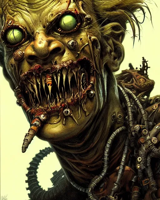 Image similar to junkrat from overwatch, character portrait, portrait, close up, concept art, intricate details, highly detailed, horror poster, horror, vintage horror art, realistic, terrifying, in the style of michael whelan, beksinski, and gustave dore