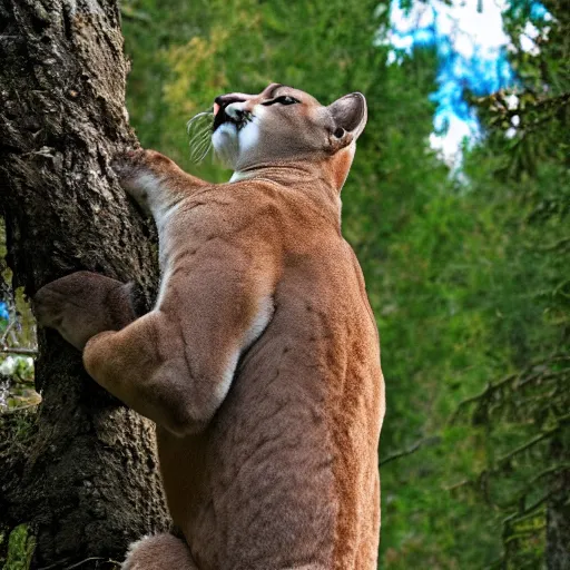 Image similar to looking up at a tall cougar