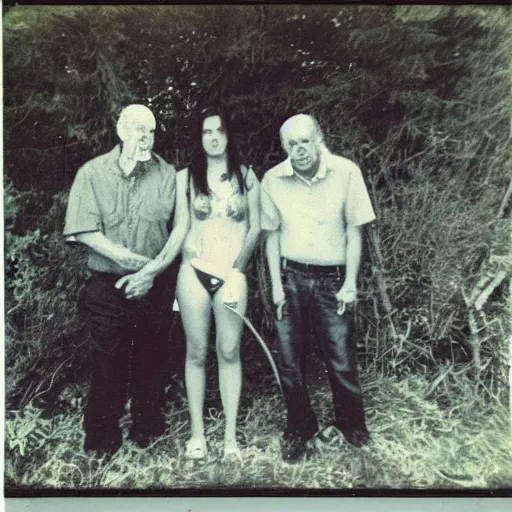 Image similar to found polaroid photo of trash humpers in the trailer park