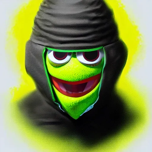 Image similar to a tennis ball monster with a tennis racquet, bust shot, balaclava, face covered, smooth, intricate, elegant, power aura, digital painting, artstation, concept art, sharp focus, illustration, art by basil gogos - h 6 4 0