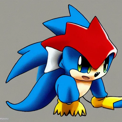 Image similar to pokemon that looks like sonic the hedgehog in pokemon style