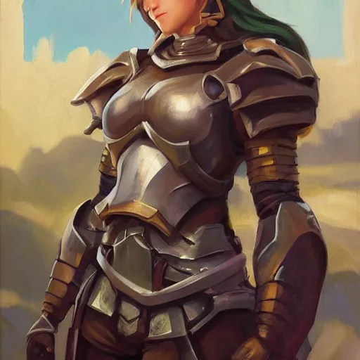 Image similar to greg manchess portrait painting of armored female link from legend of zelda as overwatch character, medium shot, asymmetrical, profile picture, organic painting, sunny day, matte painting, bold shapes, hard edges, street art, trending on artstation, by huang guangjian and gil elvgren and sachin teng