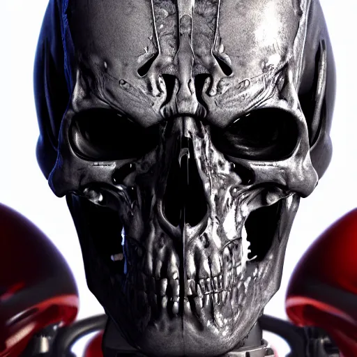 Image similar to skull of t-800 from Terminator, octane render, cgsociety, 4K, symmetrical