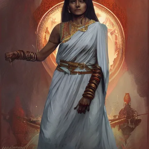 Image similar to indian doctor as a game of thrones character, highly detailed digital painting, artstation, concept art, smooth, sharp focus, illustration, art by artgerm and greg rutkowski and alphonse mucha